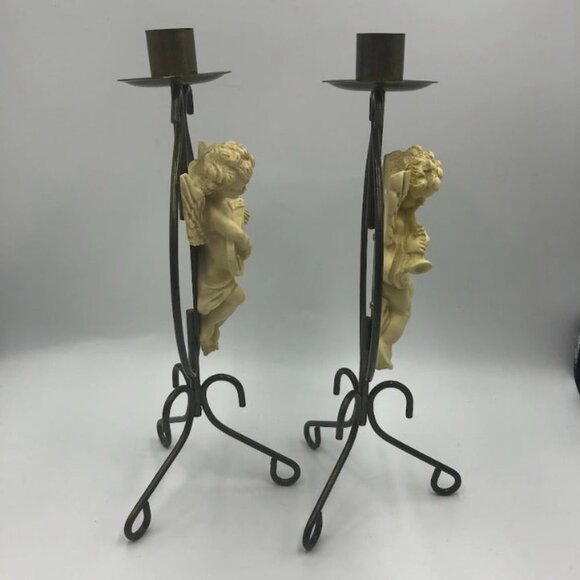 Vintage Metal Angel Set of 2 Taper Candle Holders Spiritual Holiday Décor Altar - Picture 5 of 12